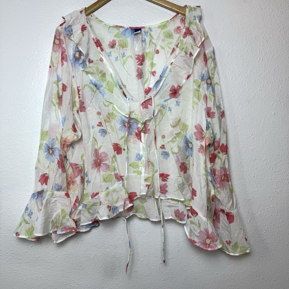 New Old Navy Women's 3X Bell Sleeve Ruffle Floral Blouse Sheer Cottagecore Boho